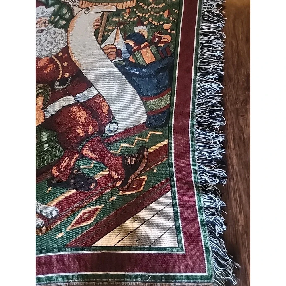 Manual Woodworkers Weavers Tapestry Woven Christmas Santa Husky Throw Blanket